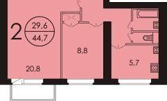 2-комнатная квартира: Москва, Бакинская улица, 5 (44.7 м²)