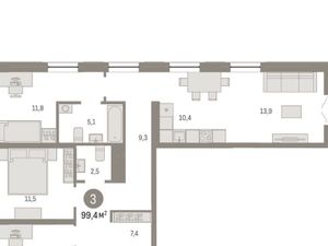 3-к кв. Новосибирская область, Новосибирск ул. Владимира Заровного, 28/1 (92.4 м²)