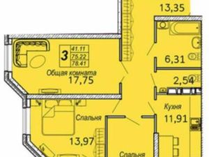 3-к кв. Краснодарский край, Краснодар Таманская ул., 153к3 (78.41 м²)