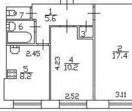 2-к кв. Санкт-Петербург Кондратьевский просп., 83К1 (45.0 м²)