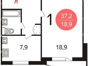 1-комнатная квартира: Москва, улица Полины Осипенко, 14к1 (37.2 м²)