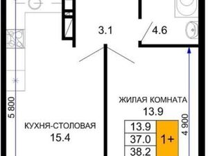 1-к кв. Краснодарский край, Краснодар ул. Летчика Позднякова, 2к18 (38.2 м²)