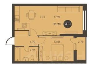 2-к кв. Татарстан, Казань ул. Аметьевская магистраль, 18к3 (51.2 м²)