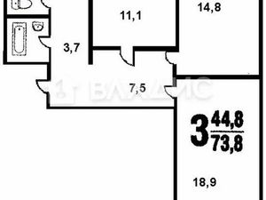 3-комнатная квартира: Москва, улица Пестеля, 6 (74 м²)