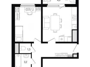 2-к кв. Ростовская область, Ростов-на-Дону ул. Ткачева, 42с2 (61.0 м²)