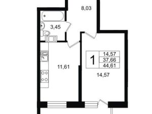 1-комнатная квартира: Санкт-Петербург, Приморский проспект, 52к1 (44.6 м²)