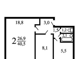 2-к кв. Москва Открытое ш., 21К2 (42.0 м²)