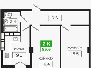 2-к кв. Краснодарский край, Краснодар Московская ул., 118к1 (55.6 м²)