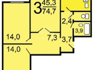 3-комнатная квартира: Москва, Хвалынский бульвар, 4к2 (74.7 м²)