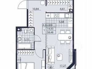 2-к кв. Санкт-Петербург просп. Шаумяна, 14 (55.7 м²)