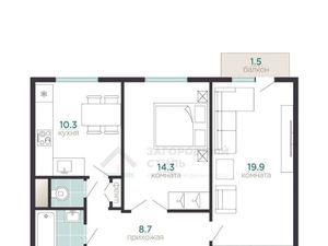 2-к кв. Санкт-Петербург ул. Седова, 63 (59.0 м²)