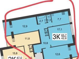3-к кв. Нижегородская область, Нижний Новгород ул. Родионова, 17 (65.7 м²)