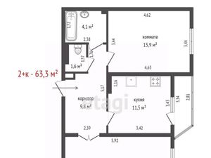 2-к кв. Свердловская область, Екатеринбург ул. Краснолесья, 14к5 (63.4 м²)