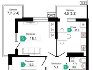 2-к кв. Краснодарский край, Краснодар ул. Конгрессная, 41 (48.8 м²)
