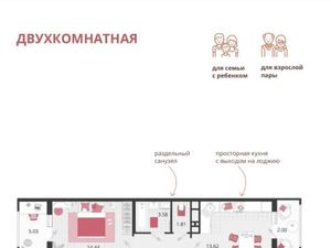 2-к кв. Краснодарский край, Краснодар пос. Знаменский, ул. Природная, 10Бк21 (64.18 м²)