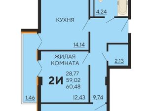 2-к кв. Краснодарский край, Краснодар ул. Краеведа Соловьева, 6К4 (59.0 м²)