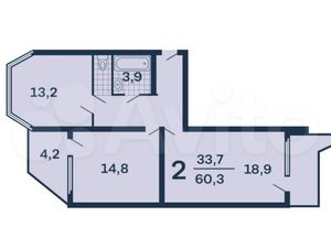 2-к. квартира, 60.3 м², 6/17 эт.
