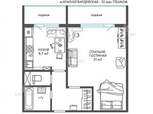 1-комнатная квартира: Москва, Ореховый бульвар, 61к1 (39 м²)