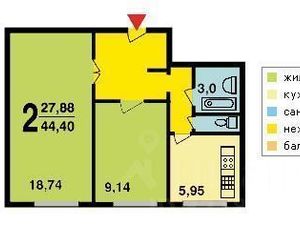 2-к кв. Москва Стройковская ул., 10 (44.9 м²)