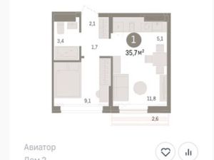 2-к кв. Новосибирская область, Новосибирск ул. Аэропорт, 2 (35.7 м²)