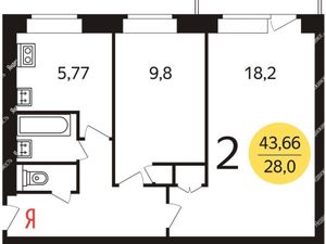 2-комнатная квартира: Москва, улица Маршала Неделина, 12 (41.1 м²)