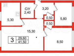 3-комнатная квартира: Санкт-Петербург, 2-я Комсомольская улица, 43 (42 м²)