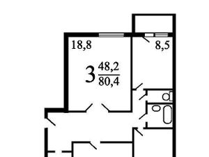 3-к кв. Москва ул. Знаменские Садки, 3К2 (80.0 м²)