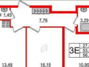 2-к кв. Санкт-Петербург ул. Чирикова, 5 (56.59 м²)