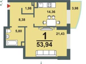 1-к кв. Свердловская область, Екатеринбург ул. Шейнкмана, 111 (54.0 м²)