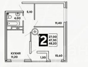 2-к кв. Краснодарский край, Краснодар ул. Западный обход, 39/2к4 (48.2 м²)