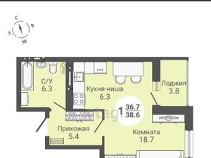Студия Новосибирская область, Новосибирск ул. Петухова, 168с2 (38.6 м²)